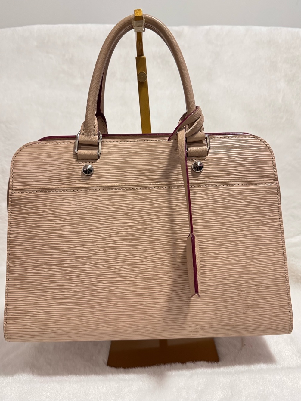 Louis Vuitton Pink-Beige Textured Top-Handle Satchel